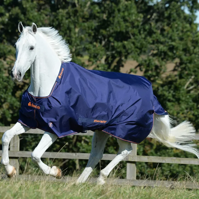 Bucas Therapy Light Turnout Rug - Navy/Orange